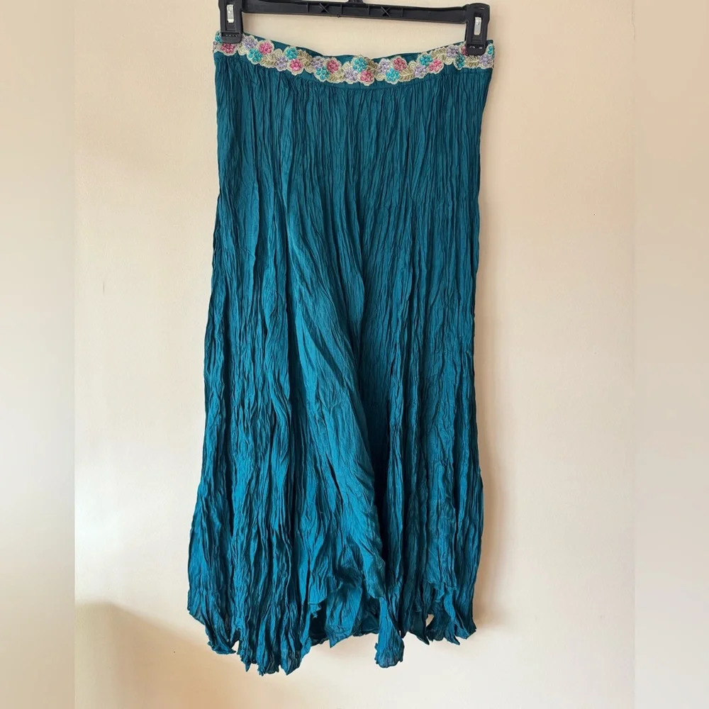 Teal Maxi Skirt with Embroidered Waistband - Picture 4 of 5